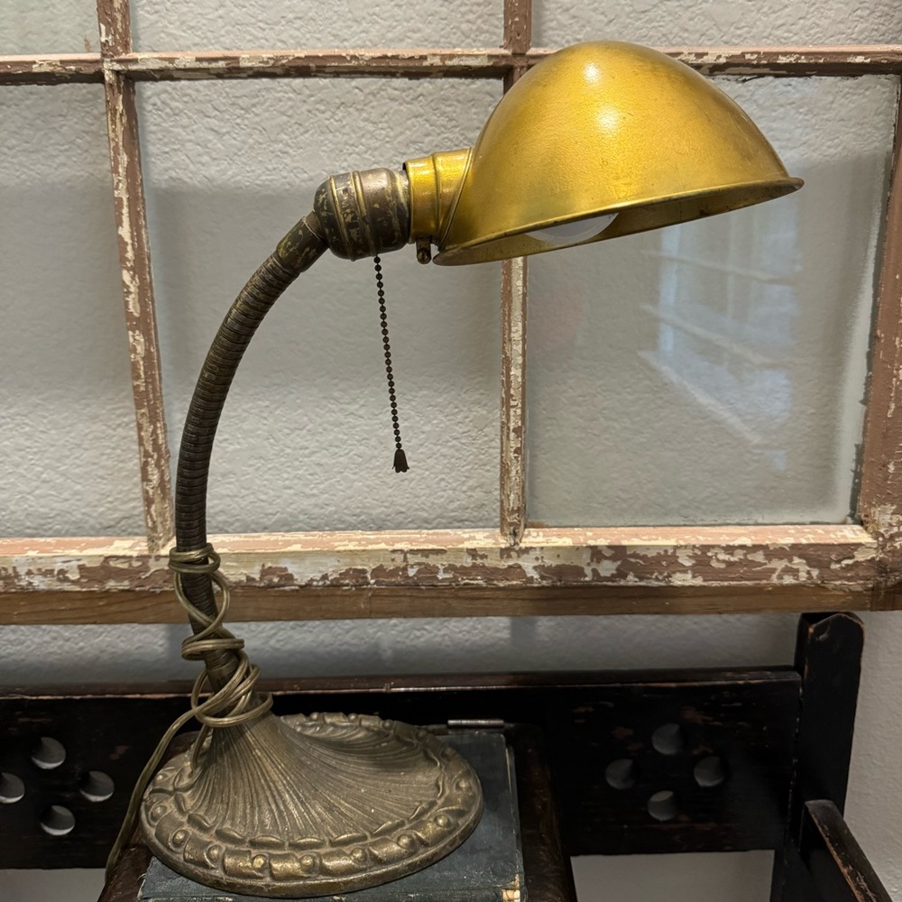 Antique Desk Lamp in Patinated Brass by Aladdin Co.